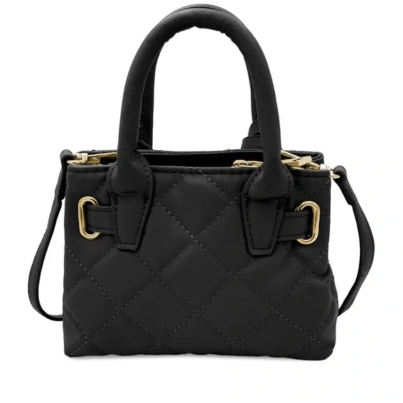 Bagdley Mischka Mini Black Quilted Handbag/Shoulderbag with Gold Accents & Lock - Picture 3 of 4